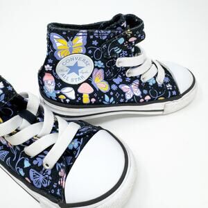 Toddler CONVERSE ALL STAR EUC Black Butterflies Gnomes Hi Top Sneakers Size 7